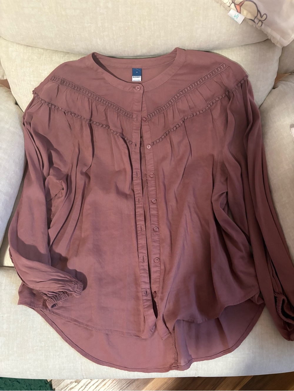 Old Navy Mauve Button-Front Peasant Blouse